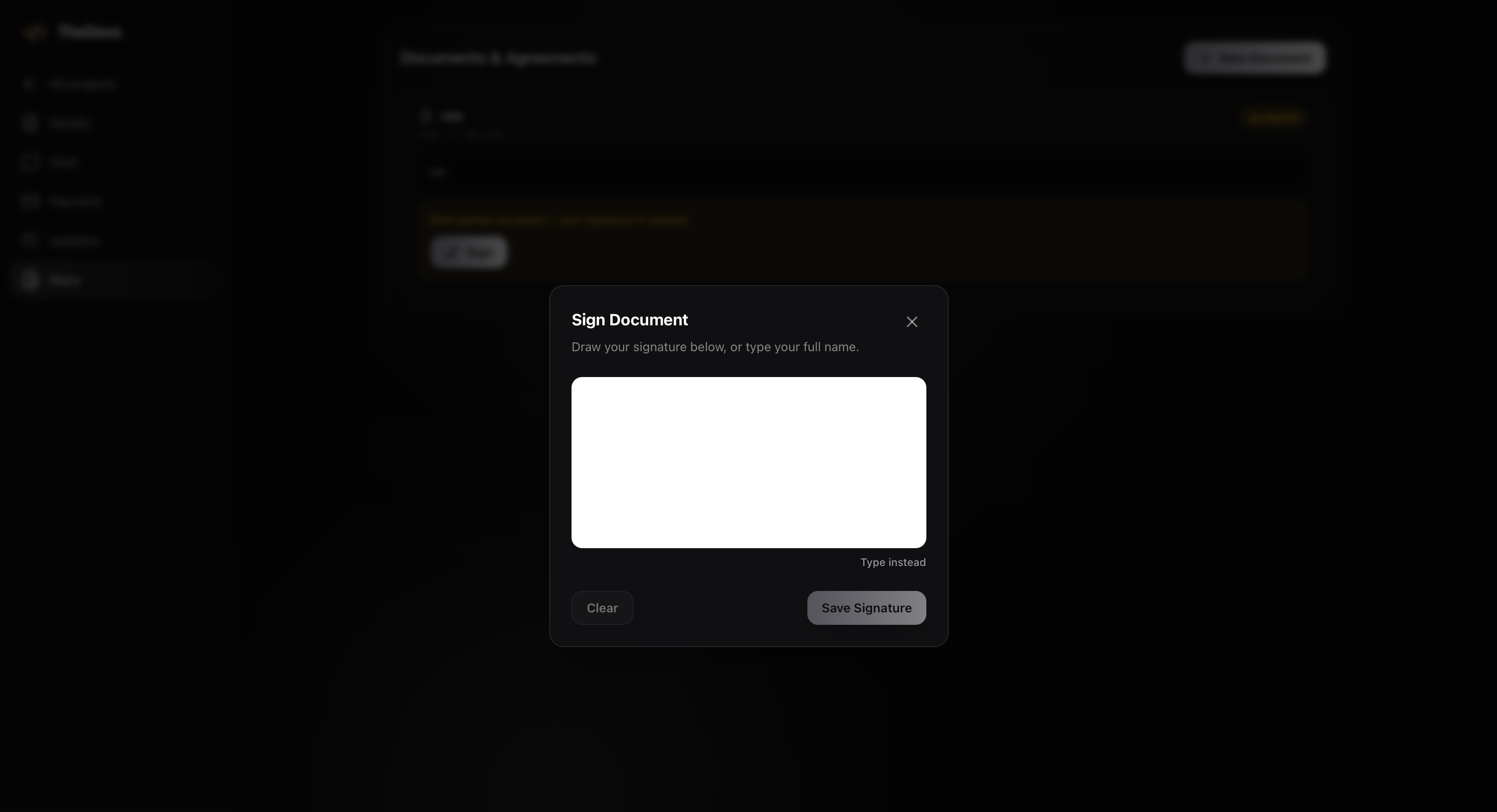 Sign project documents on TheDevs where clients and the team sign agreements for the software work